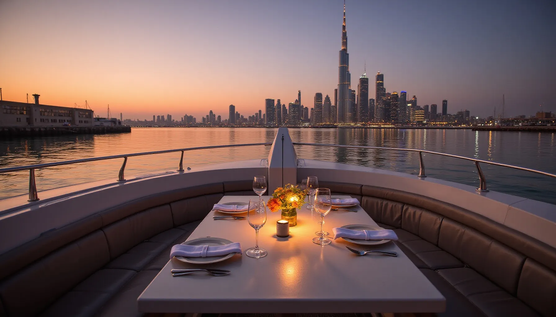 Exclusive Yacht Dinner in Dubai Marina – Sunset Feast